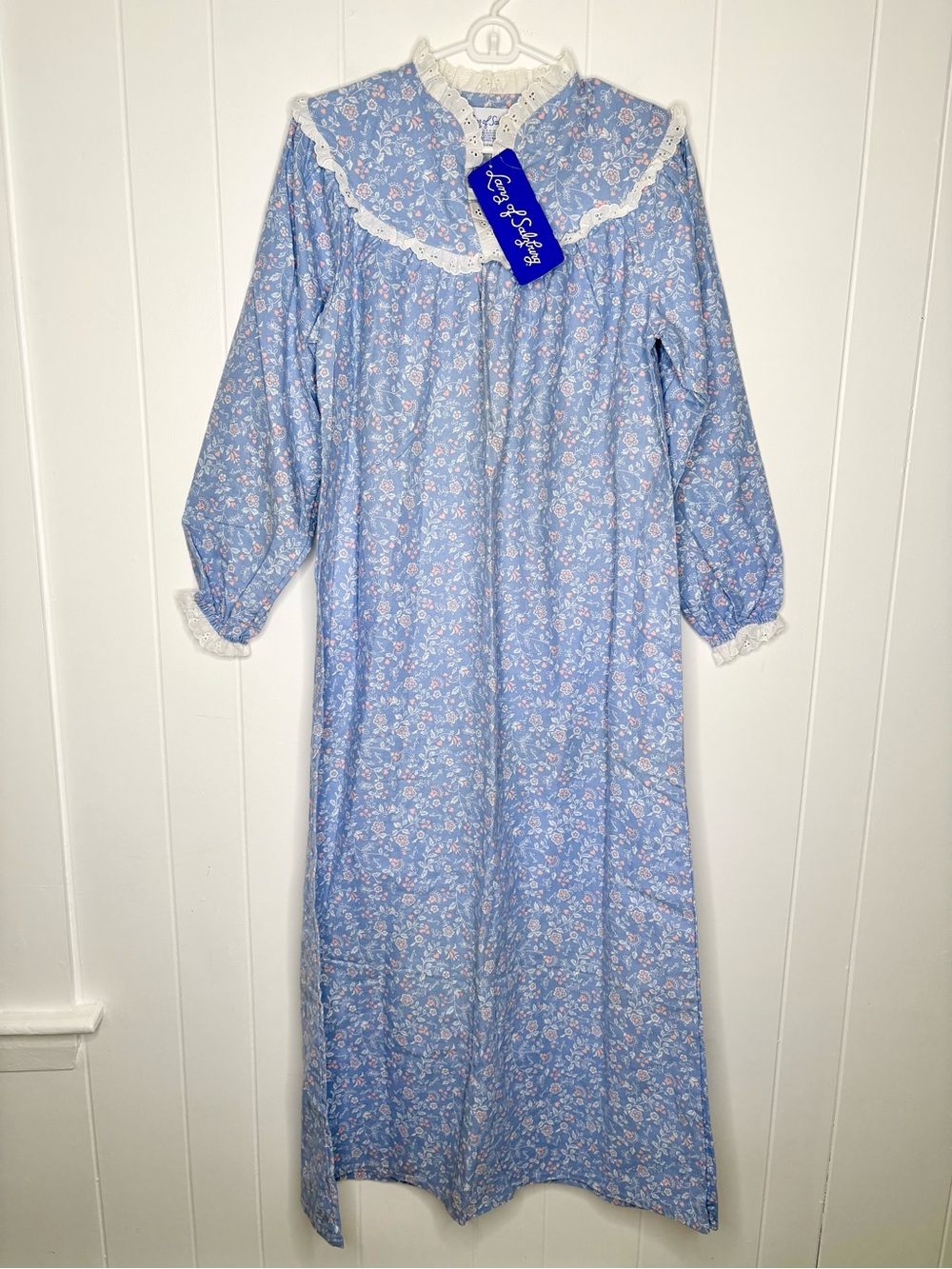 🩷NWT VINTAGE Lanz of Salzburg Nightgown Blue Lace Cottagecore Full Length Small